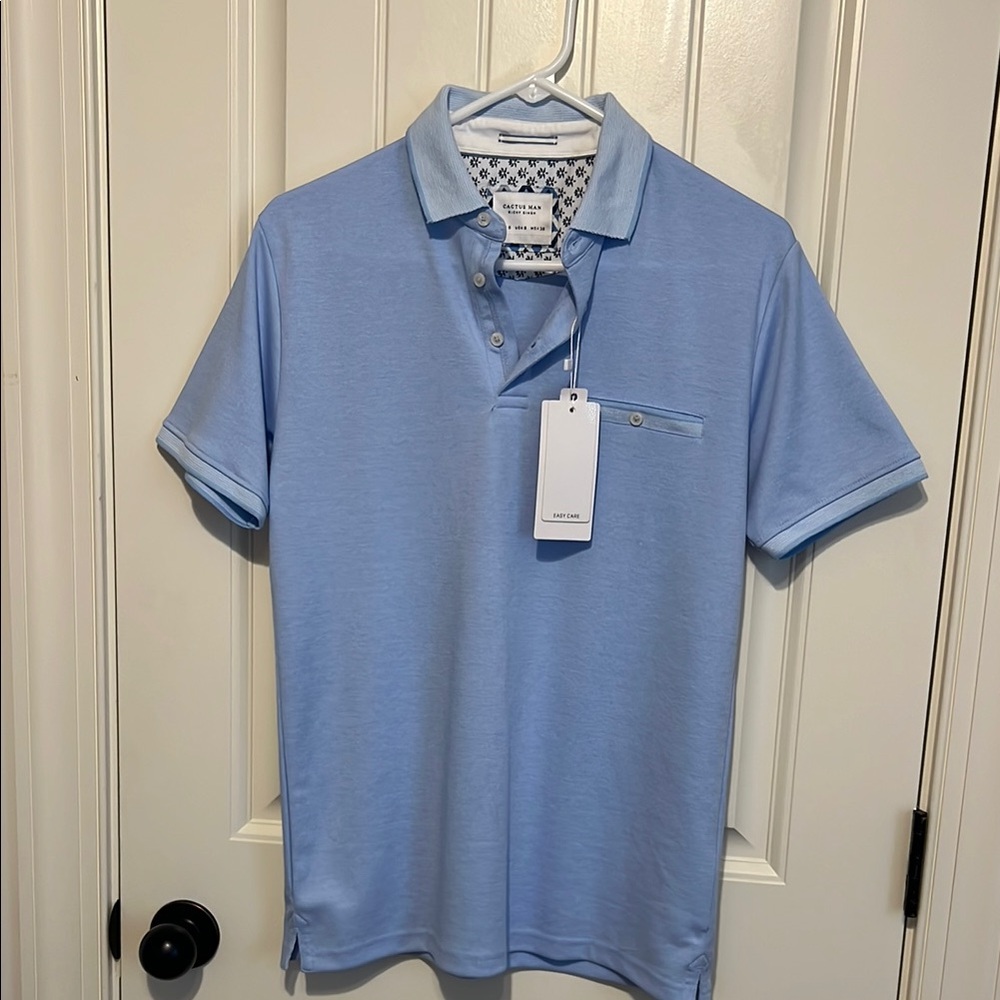 Blue Polo Shirt Soft Cotton Blend Short Sleeves